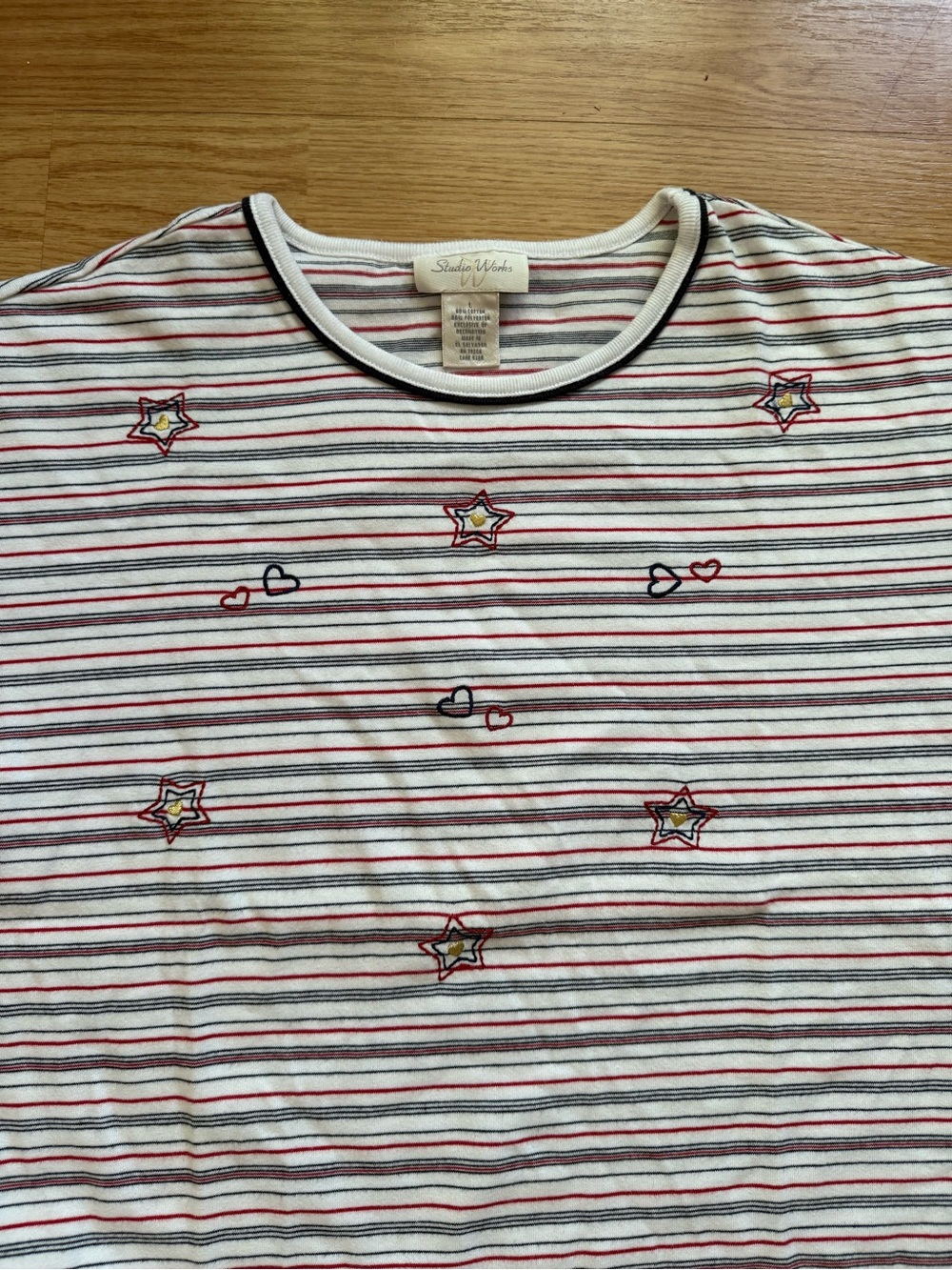 Studio Works White Tee with Red and Black Stripes